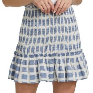 Veronica Beard Ecru Multi Aloya Smocked Pleated Hem Miniskirt